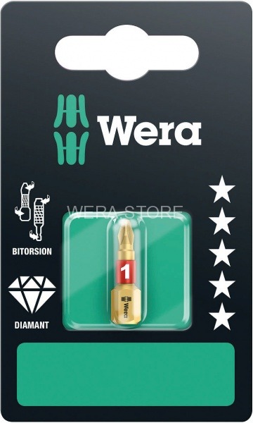 Бита в блистерной упаковке WERA 851/1 BDC SB PH1, PH 1 x 25 mm WE-073332