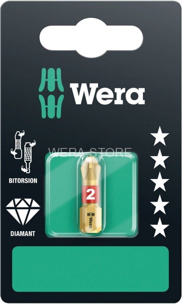 Бита в блистерной упаковке WERA 851/1 BDC SB PH2, PH 2 x 25 mm WE-073333