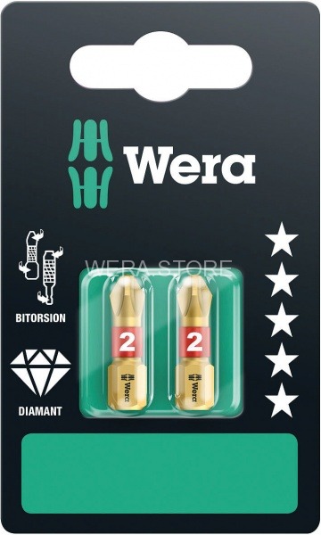 Набор бит в блистерной упаковке WERA 851/1 BDC SB , 2 x PH 2 x 25 mm WE-073335