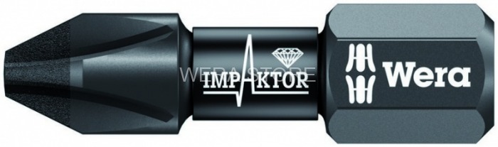 Бита ударная крестовая Phillips с алмазным напылением WERA 851/1 IMP DC Impaktor, PH 1 x 25 mm WE-057615