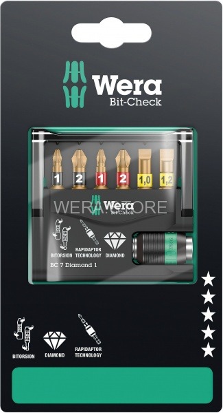 Набор бит в блистерной упаковке WERA Bit-Check 7 Diamond 1 SB, 7 предметов WE-073419