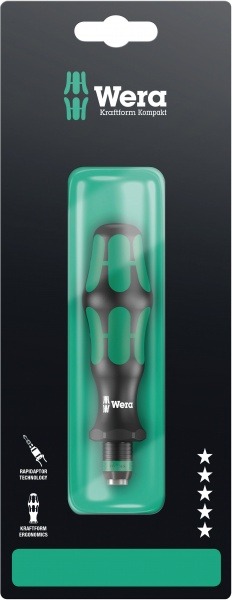 Ручка-битодердатель WERA Kraftform Kompakt 816 R SB в блистерной упаковке, 1/4 дюйм /119 mm WE-073540