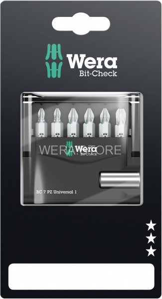 Набор бит в блистерной упаковке WERA Bit-Check 7 PZ Universal 1 SB, 7 предметов WE-073536