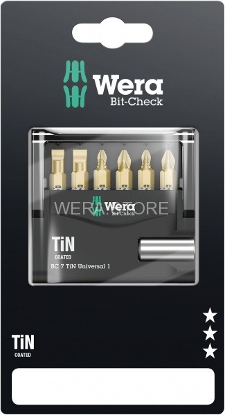 Набор бит в блистерной упаковке WERA Bit-Check 7 TiN Universal 1 SB, 7 предметов WE-073537