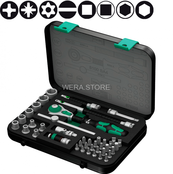 WERA Zyklop Speed 8100 SA 4 набор трещоток, 1/4", 41 предмет WE-003535