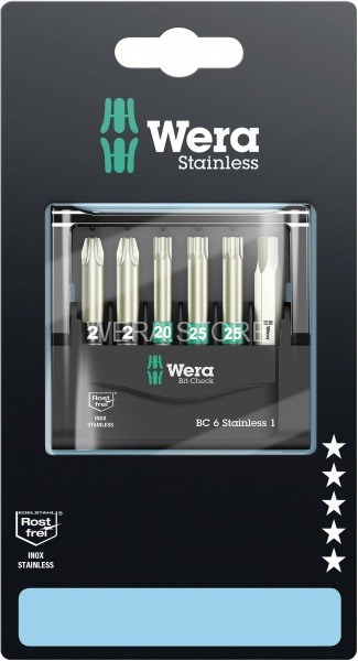 Набор бит в блистерной упаковке WERA Bit-Check 6 Stainless 1 SB, 6 деталь WE-073634
