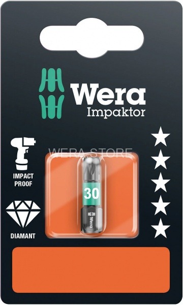 Биты ударные в блистерной упаковке WERA WERA 867/1 IMP DC Impaktor SB TX 30, TX 30 x 25 mm WE-073926