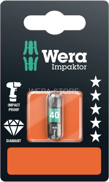 Биты ударные в блистерной упаковке WERA WERA 867/1 IMP DC Impaktor SB TX 40, TX 40 x 25 mm WE-073927