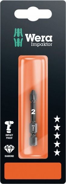 Биты ударные в блистерной упаковке WERA WERA 855/4 IMP DC Impaktor SB PZ 2, PZ 2 x 50 mm WE-073961